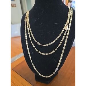 Freirich Triple Strand Station Necklace Victorian Revival Gold Tone Signed 60in